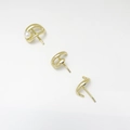 Close-up of three-piece gold earring set featuring organic shapes and white pearls - 3-Piece Stud Earring Set / Gold