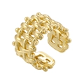 Detailed view of golden open ring featuring an intricate woven texture design - Metallic Woven Mesh Texture Style (VJ651 Gold)