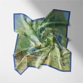 Foulard en soie style peinture Van Gogh Champ de blé avec élégante bordure bleue femme - 53cm / Champ de blé avec faucheur - Van Gogh