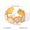 Macro view of gold heart ring with pink inlay showing dimensions 2.01cm and 2.9g - Pink White Heart Wrap-around Open Ring (HC-R30404)