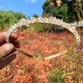 Handmade gold crystal crown headband with raw clear quartz stones on a metal frame - Double Row / Clear Quartz-Double Row