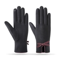 Gants thermiques noirs pour femmes avec nœud en cuir bordeaux et bout des doigts tactiles - Nœud En PU Fendu / Noir