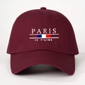 Classic burgundy cotton baseball cap featuring Paris Je t'aime and French flag print - One Size / Burgundy