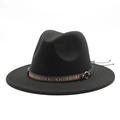 Classic black wool felt fedora hat with ethnic woven band and silver ring accent - M(56-58cm) / Black