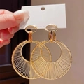 Golden woven mesh hoop earrings with silver posts for women in elegant metallic finish - 12# Earring Post-Golden Circle