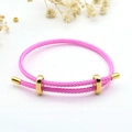 Detailed view of a pink braided rope bracelet featuring a golden adjustable buckle - 3mm Semi-finished (Single End Fixed) / Light Rose Red-12