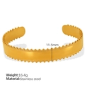 Gold plated stainless steel C-shaped open bangle with beaded edges, 11.5mm wide style - Beaded Edge Wide Style (SZ82) / Gold