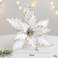 White 25cm artificial poinsettia flower with gold glitter edges for Christmas decor - 25cm / White