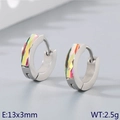 Titanium steel hoop earring with rainbow zircon inlay, silver finish, 13x3mm size - Silver Base with Multicolor Stone (KE118305-TGD)
