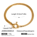 Gold stainless steel heart necklace with specifications showing 18.5cm length and 6.5g weight - Stainless Steel Link Bracelet / Gold