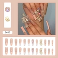 Glitzernde französische künstliche Nägel mit Strass und Perlen Schleifen im Nude-Look - 24 Stück/Kleber Stil / Nude Rosa Perle Schleife Stil (Z480)