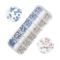 Detail of 12-grid organizer with blue and AB color flatback glass nail art rhinestones - AB & Light Blue (A1039-07)