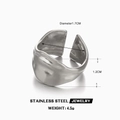 Anello aperto massiccio in acciaio inossidabile argento con trama irregolare tipo lava - Color Acciaio