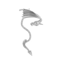 Gothic silver dragon wrap crawler earring with detailed scales and dragon wings - Antique Silver