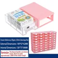 Coral pink stackable mini plastic storage drawer with a transparent pull-out compartment - Coral