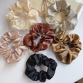 6-pack of satin scrunchies in cream, silver, pink, coffee, bronze, and black colors - 6 Colors 6Pcs Classic Large Set