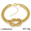 Golden double-layer knotted bracelet with cross-geometric pearl chain and lobster clasp - 4mm Gold Bracelet (KB206178-Z)