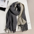 Double-sided dark grey and beige cashmere-feel scarf with tassels and small brand label - 200*70cm / Heather Gray + Light Gray