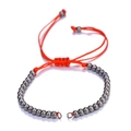 Handmade red braided cord bracelet with dark grey beads and adjustable slide knot - Bracelet: 8