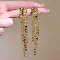 Elegant gold tassel earrings with shimmering circular sequins for evening parties - Gold Multi-Round Piece Long Tassel (796)