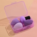Purple makeup sponge set in clear storage box with four assorted blender sponges - 3 Sponges + Mushroom Head Puff [Purple]