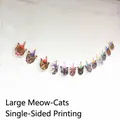 Large cat theme happy birthday banner featuring multi-breed kittens with party hats - Large Cat Head Banner / Single-Sided Printing