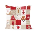 Weihnachts-Kissenbezug mit Schneemann und Nikolaus-Patchwork aus rotem Baumwollleinen - Vintage Weihnachtscollage/TQR30-6