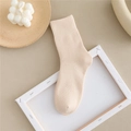 Beige ribbed cotton mid-calf socks for women showing soft knitted texture and reinforced toe - Size 35-41 / Beige