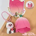 Magnetischer Katzen- und Tulpen-Schlüsselanhänger mit rosa Wellenkette, 5x5x7cm - Katze in Tulpe