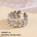 Adjustable leaf-shaped stainless steel ring in a minimalist nature-inspired design - Leaf Shape 692 / Steel