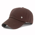 Brown cotton baseball cap with silver metal shield badge and adjustable back strap - Coffee