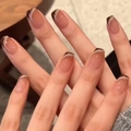 Brown gradient French press-on nails with white tips and glossy finish on medium square shape - Glue Style (Y-294) / Pink Brown Gradient