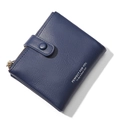 Portafoglio corto pieghevole in pelle PU blu navy con cerniera in metallo e bottone a scatto - Blu scuro
