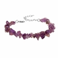 Natural purple amethyst gravel bracelet with adjustable silver lobster clasp and tail chain - Amethyst
