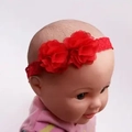 Bandeau rouge pour bébé avec deux fleurs en dentelle pour nouveau-nés et fillettes - Double Fleur Rouge