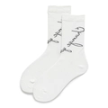 Korean style white crew socks with artistic black handwritten lettering and ribbed texture - One Size (EU 35-39) / Letter Print