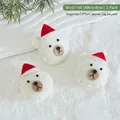 Set of three white wool felt bear ornaments with red hats for Christmas tree decoration - Wool Felt (White Bear)