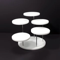 Modern white acrylic 5-tier jewelry display stand with rotating silver metal supports - 5-Round Display Stand / White