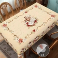 Beige Christmas tablecloth with religious cross and Bible print including 4 non-slip pads - Zb695-22