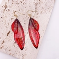 Elegant red S925 silver cicada wing earrings with gold foil accents and gold hooks - Dreamy Red Gold Foil