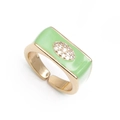 Adjustable gold open ring with rectangle green enamel and pavé zircon eye detail - Adjustable Open / Rectangular Green
