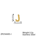 Gold stainless steel puffy bubble letter J pendant charm with size and weight details - Letter-J