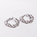 Silver double-layer snake skin wavy hoop earrings with minimalist interlocking design - White Gold