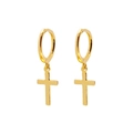 Minimalist gold-plated hoop earrings with cross pendants for a punk hip hop style look - Polished/Gold