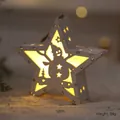 Star-shaped wooden Christmas LED ornament with snowman cutout and warm light glow - White Star - Snowman