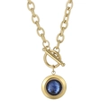 Gold OT buckle chain necklace with a round blue crystal pendant for women - Gold Blue Gemstone Style (KN229697-Z)
