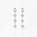 Silver stainless steel drop earrings featuring heart-shaped zircon tassels and pear studs - Pear & Heart Tandem Style (PD1011) / Silver
