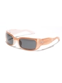 Y2K futuristic rectangular sunglasses with translucent jelly pink frames and grey lenses - Champagne