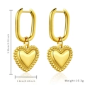 Golden heart pendant earrings with beaded texture and oval hoops in polished finish - Beaded Heart Oval Hoop Earrings (E923-GO)