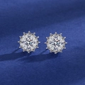 Sunflower style S925 silver stud earrings with sparkling round and trapezoidal zircons - Sunflower Small Earrings Tz-13